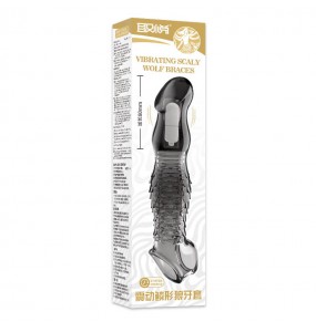 PLEASE ME - Scale-shaped Vibrating Penis Sleeve (Transparent Black)